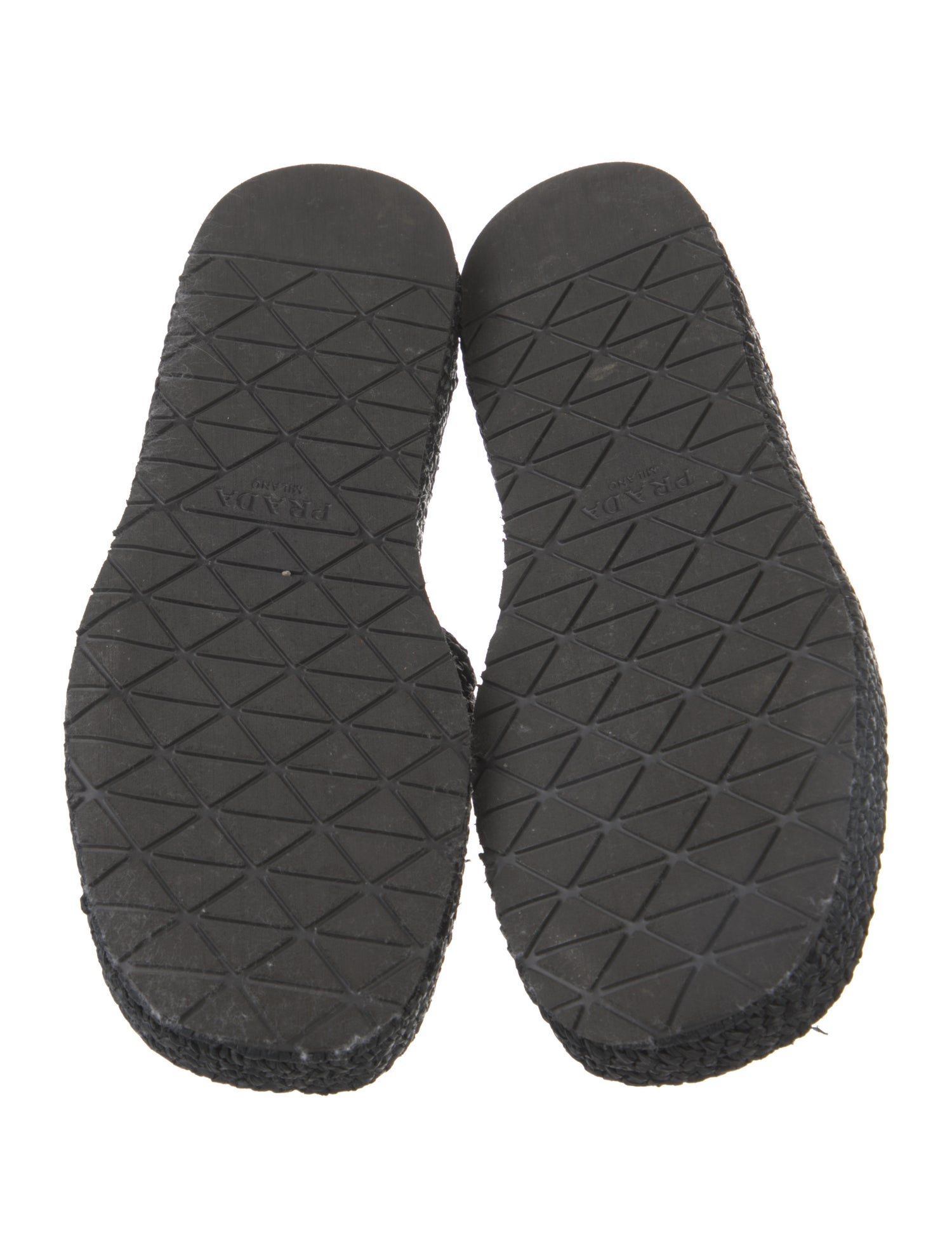 Prada Enameled Metal Triangle Raffia Espadrilles